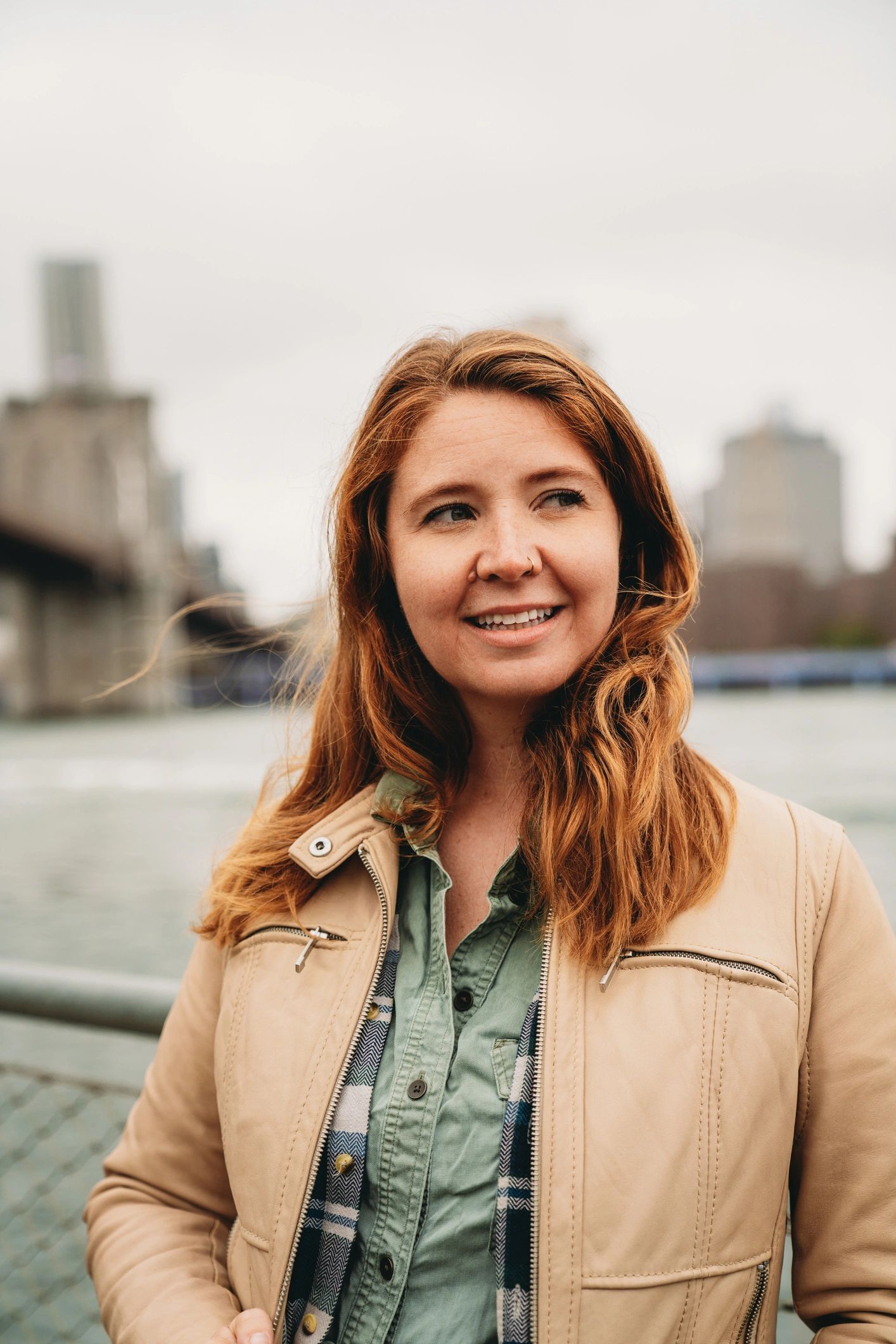 Portrait with Brooklyn Bridge in the background