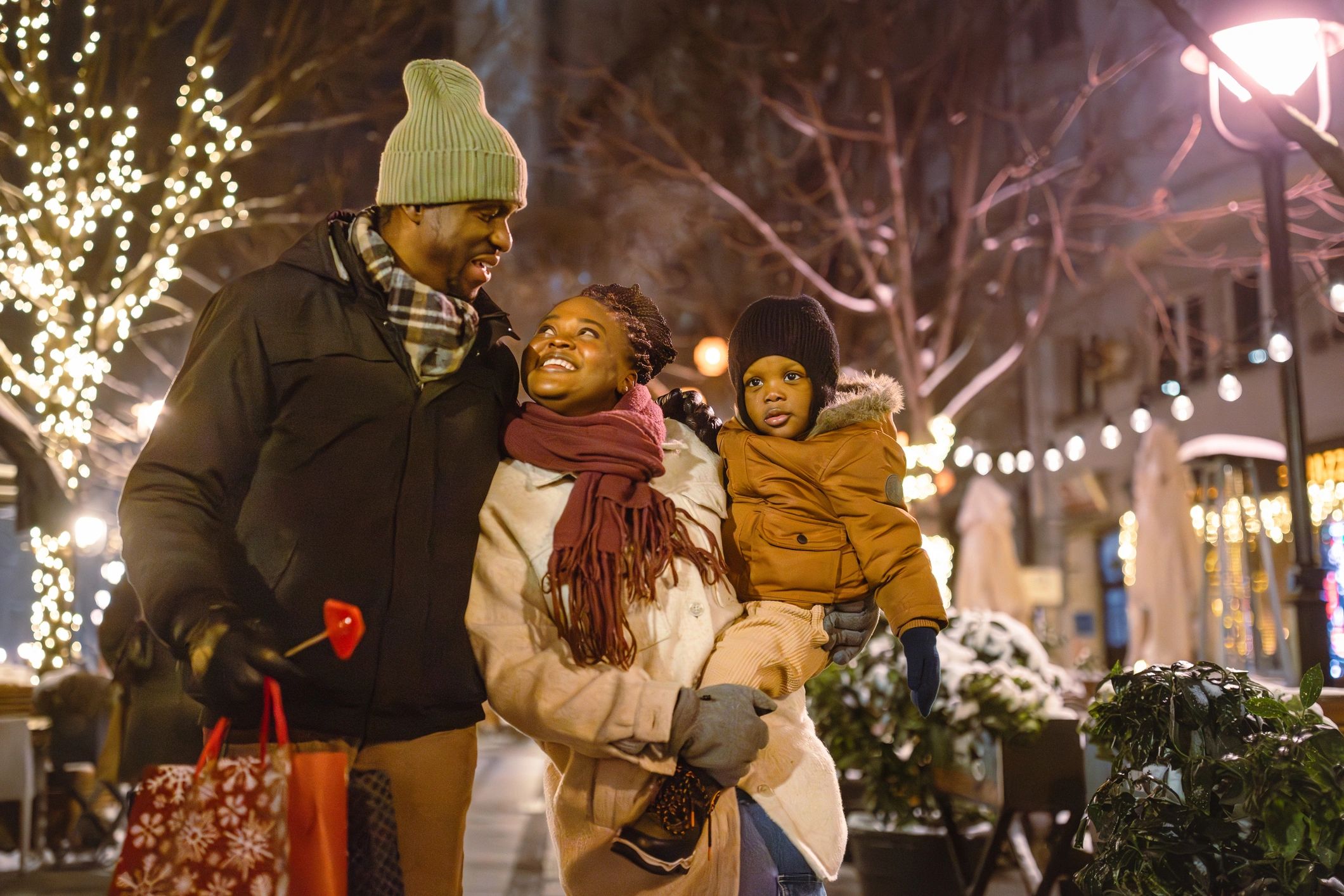 Family portrait during a winter evening